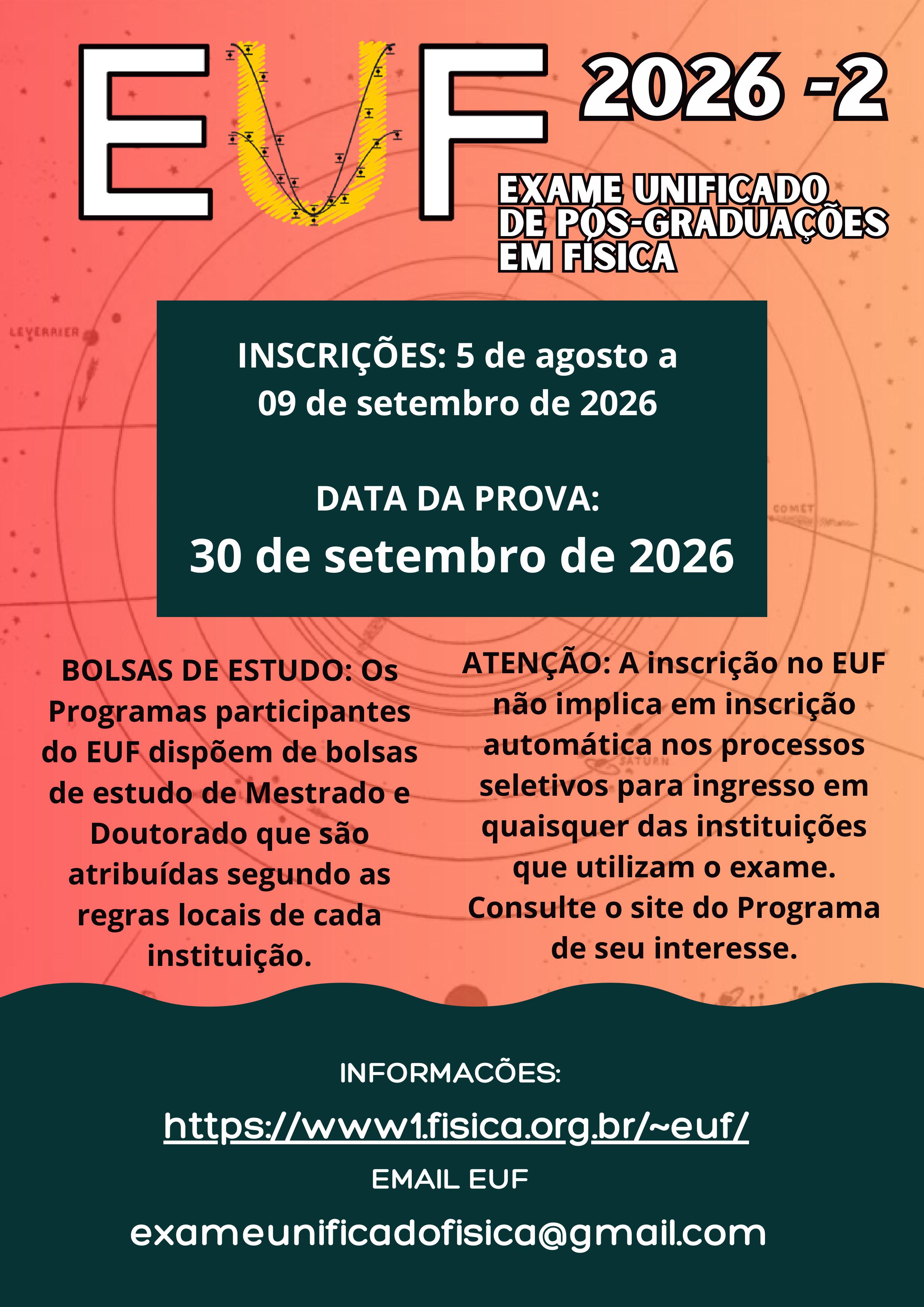 EXAME UNIFICADO DE PÓS-GRADUAÇÃO EM FÍSICA – EUF 2026-1
